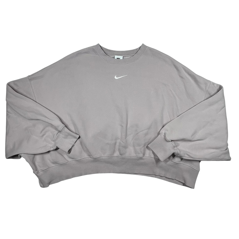 Nike Sweatshirt Women XL Grey Oversized Fleece Crewneck DQ5761-019 Athleisure